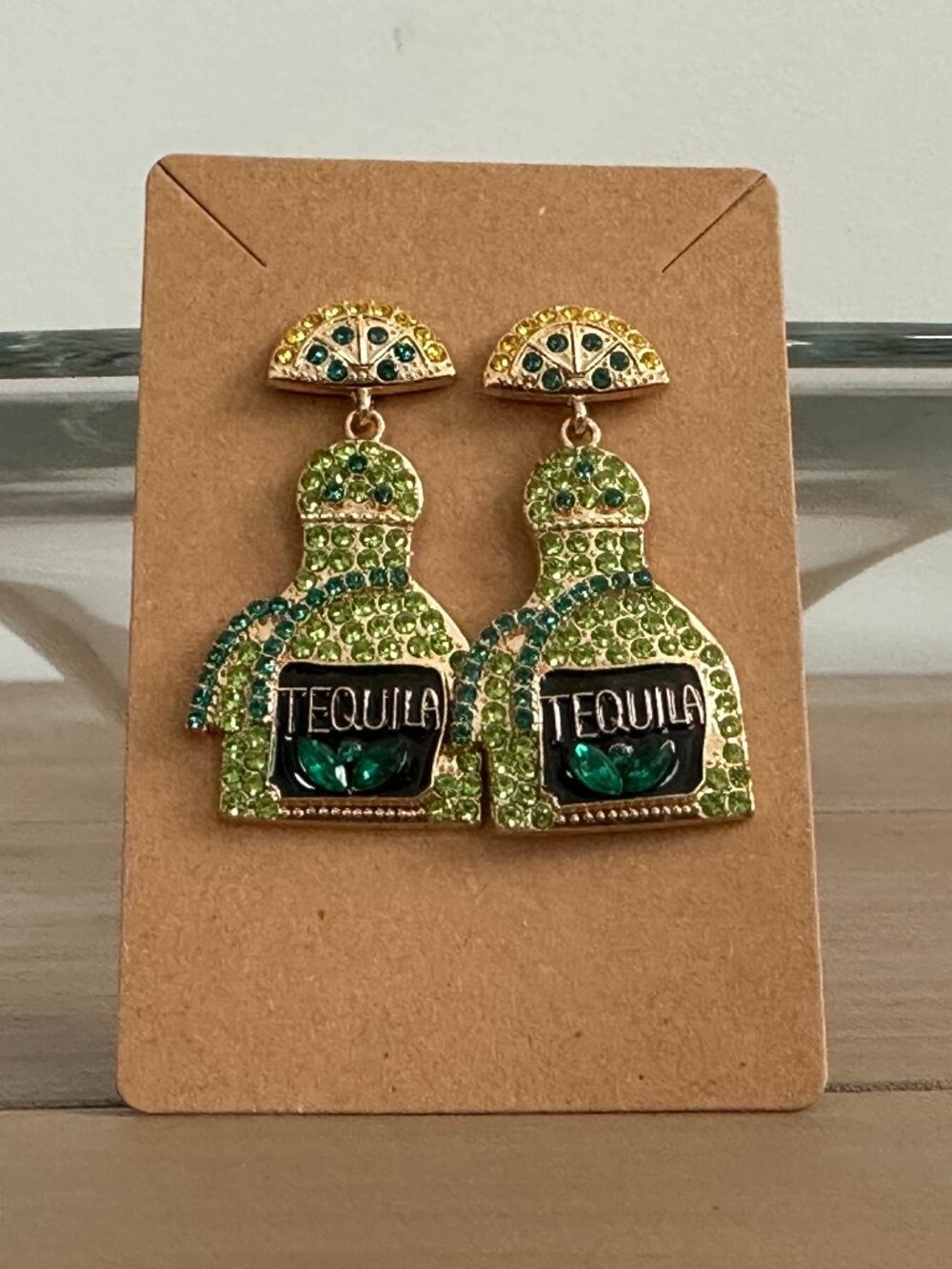 Fun Rhinestone Tequila & Limes Dangle Pierced Earrings